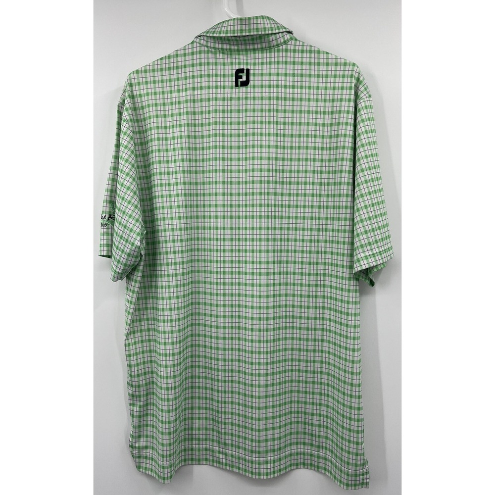 FootJoy Green Plaid Polo Golf Shirt Medium Pocketed Bucks Run Logo - Picture 4 of 5